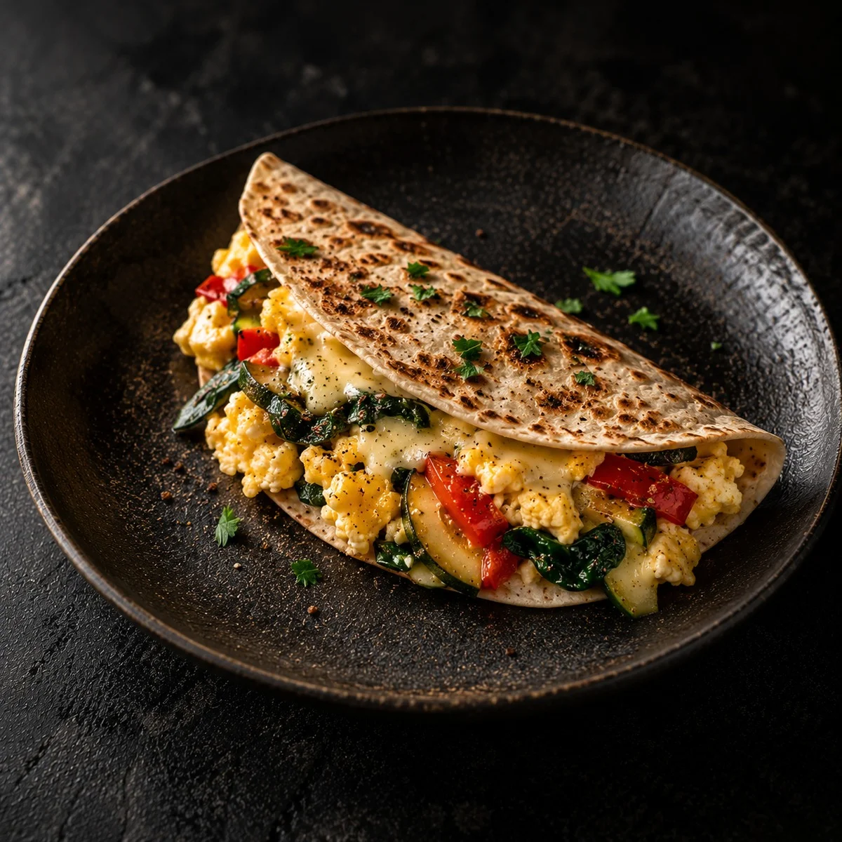 Tortilla z jajkiem, serem i warzywami