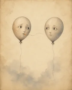 Balony z twarzami w spokojnej kompozycji symbolizującej odwagę wejścia w rozmowę mimo napięcia