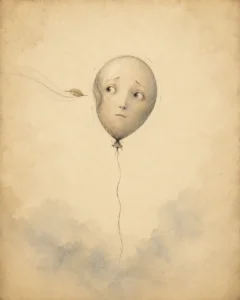 Balony z twarzami w spokojnej kompozycji symbolizującej wrażliwość emocjonalną, kontakt i granice